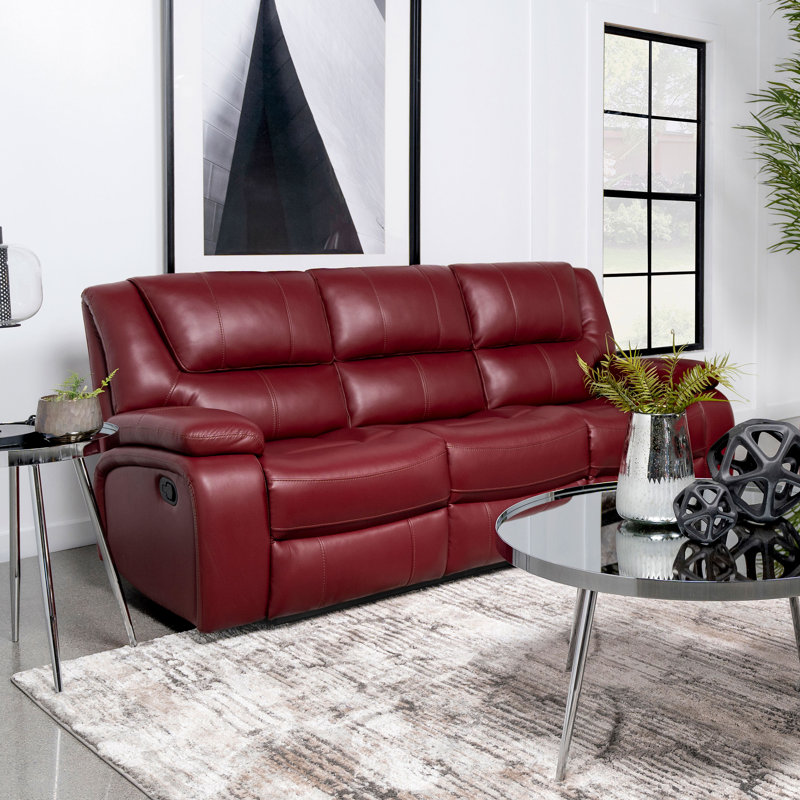 Upholstered Motion Reclining Sofa, Red Leather