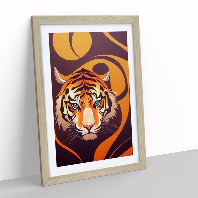 Unique Tiger Art No.2 Abstract - Wall Art, 36cm H x 27cm W, Oak Framed, White
