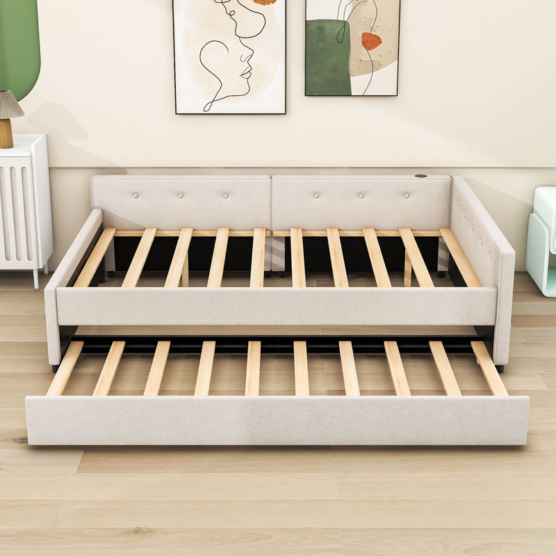 Upholstered Platform Daybed with Trundle and USB, Full