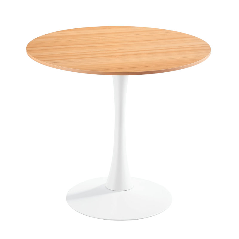 Table de salle à manger 31,5 po Mid-Century Tulip, H 28,74 po x L 31,5 po x l 31,5 po, Bois de chêne, Blanc
