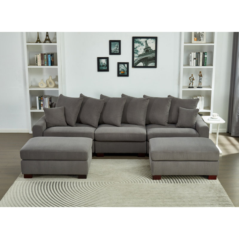 Canapé modulaire modulaire, canapé convertible surdimensionné à 5 places en forme de L et de U, tissu en velours côtelé, Gris