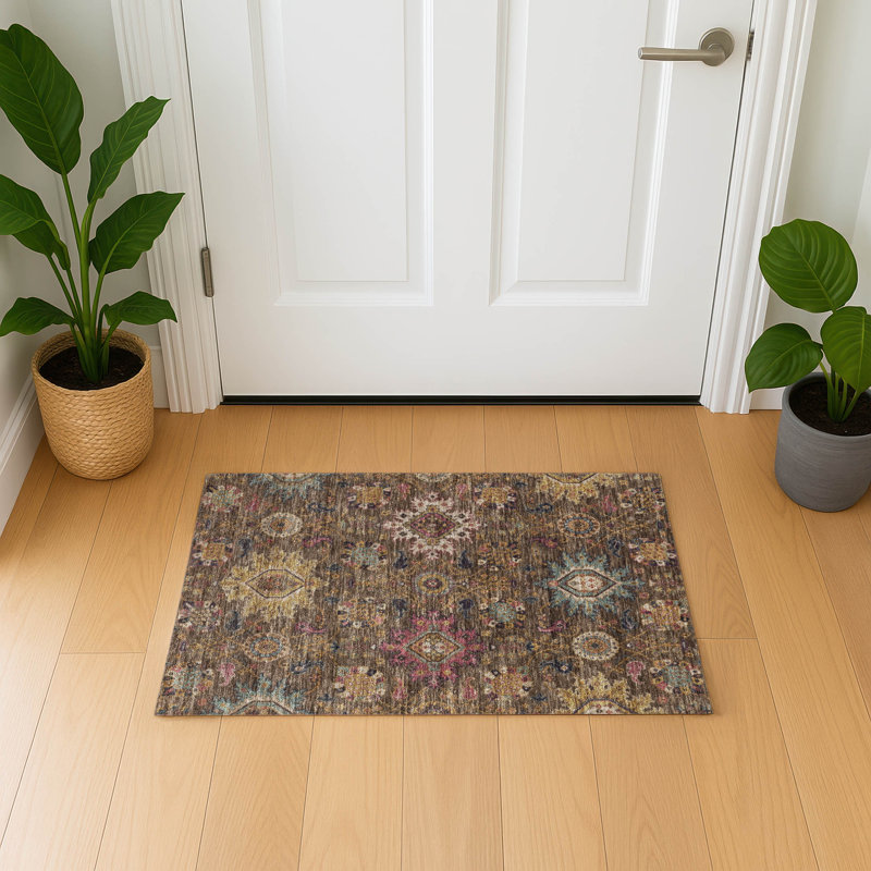 Premium Machine Washable Mayfield AMF2151 medallions Rug, Rectangle 1'8" x 2'6", Chocolate