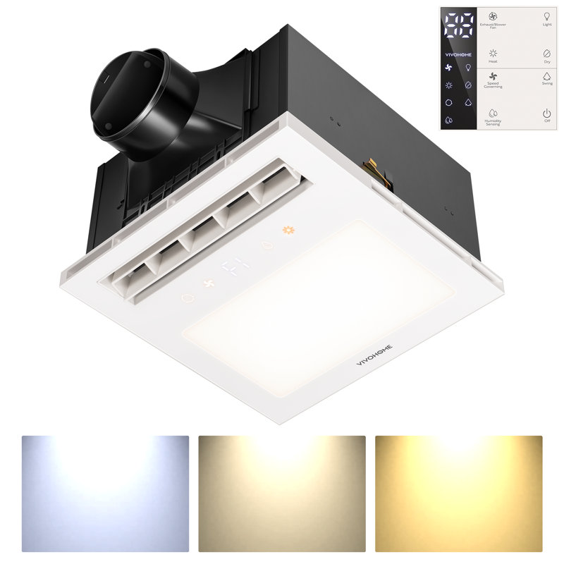 Ventilateur de salle de bain de 140 pi³ / min avec chauffe-eau 1800 W, capteur d'humidité, lumière DEL