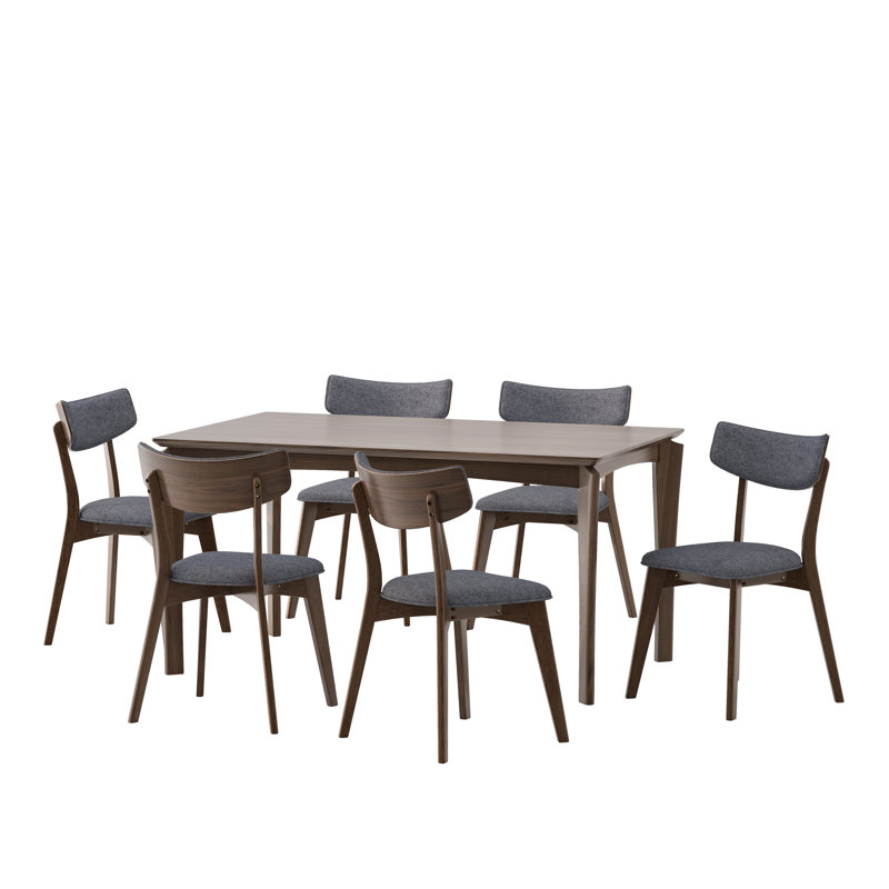 Jenan 6 - Person Four Leg Dining Set, Dark Gray, 29.70”H x 59.10”L x 35.40”W, Natural Walnut