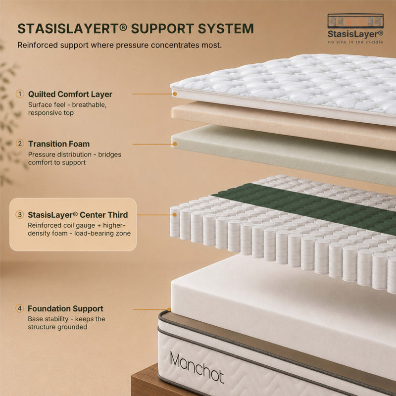Essential™ Firm Hybrid Mattress – Reinforced Center Support, No Sink in the Middle, Breathable Cooling Comfort for Back & Stomach Sleepers
