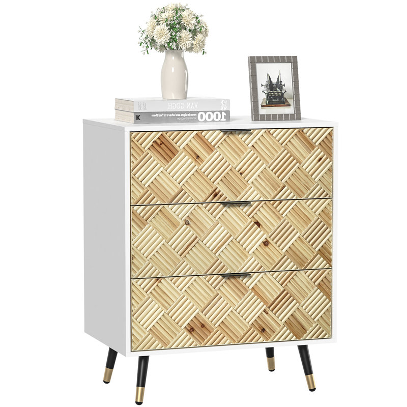 3-drawer Nightstand Modern White Bedside Table  End Table