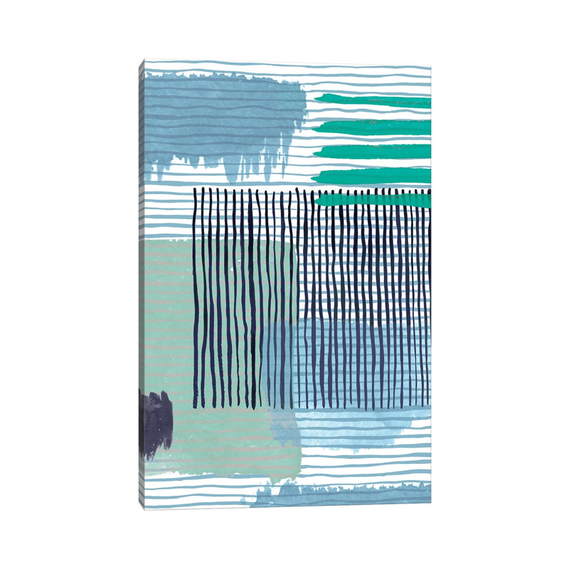 " Abstract Striped Geo Green " by Ninola Design Painting Print, 12" H x 8" W x 0.75" D