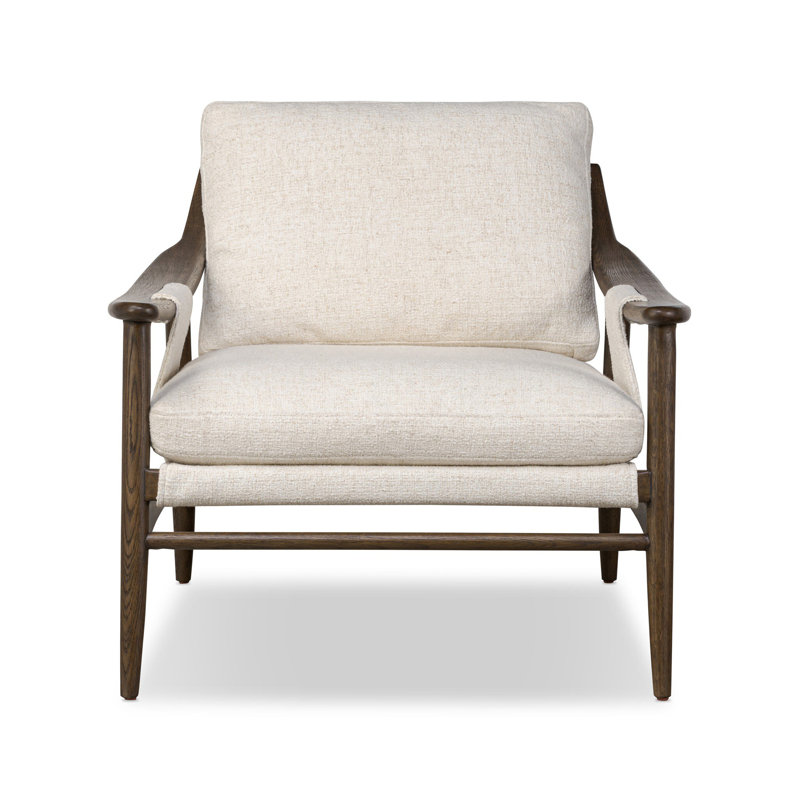 Amal Marisol Solid Wood Armchair, Omari Natural Polyester Blend, Terra Brown Oak