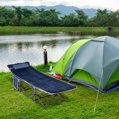 Folding Camping Cot for Adults with Mat Pillow Dark Blue
