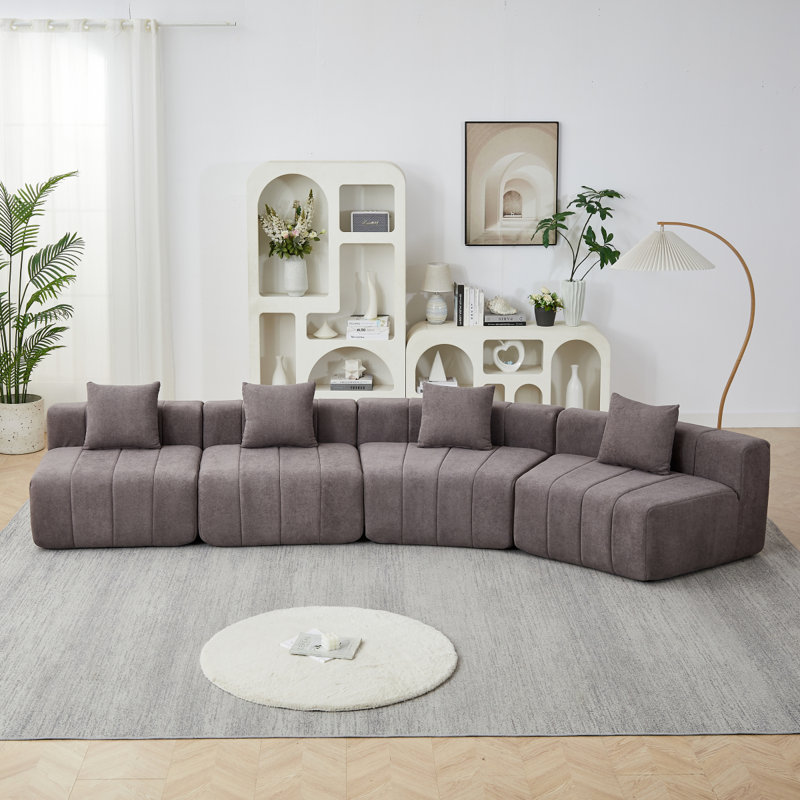 Canapé modulaire courbé Chenille, Gris