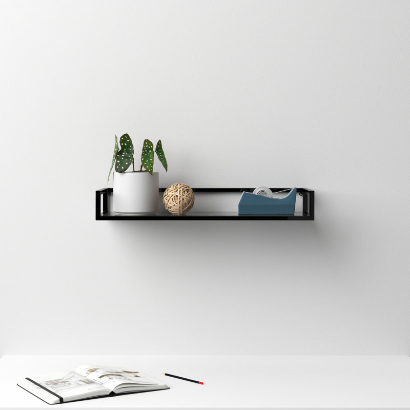 Chainbridge 24'' Black Metal and Glass Floating Wall Shelf