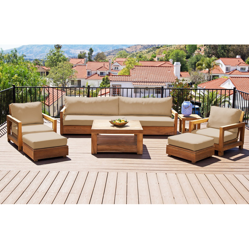 Crelake Deluxe 7 Piece Teak Outdoor Seating Group, Cocoa