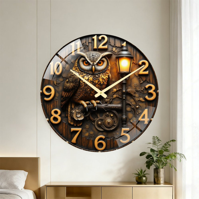 Horloge murale hibou - art mural 24 po