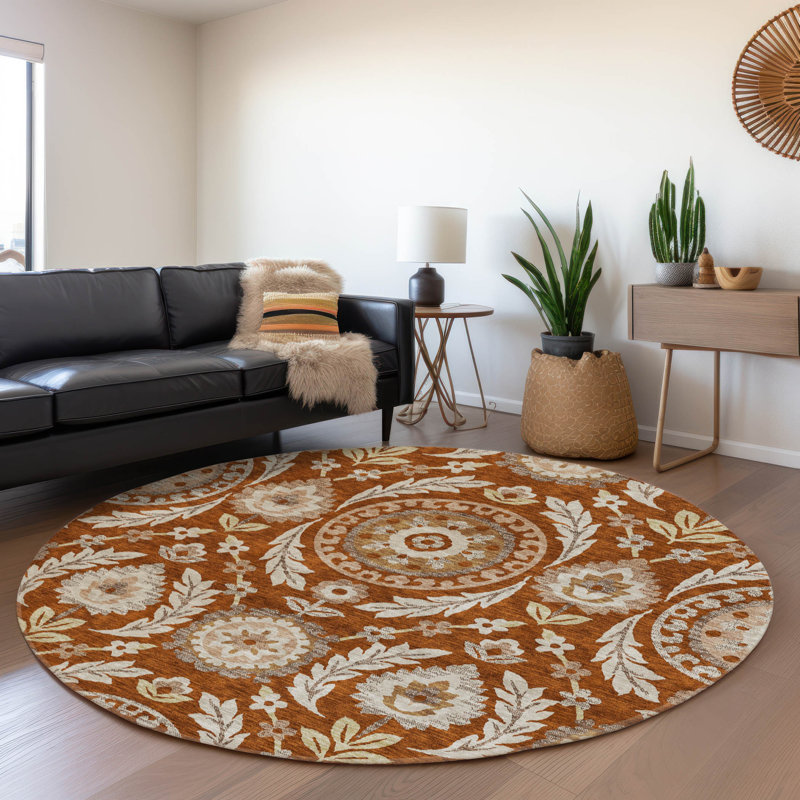  Machine Washable Indoor/Outdoor Mahaney ACN751 Ivory Rug, Round 8'