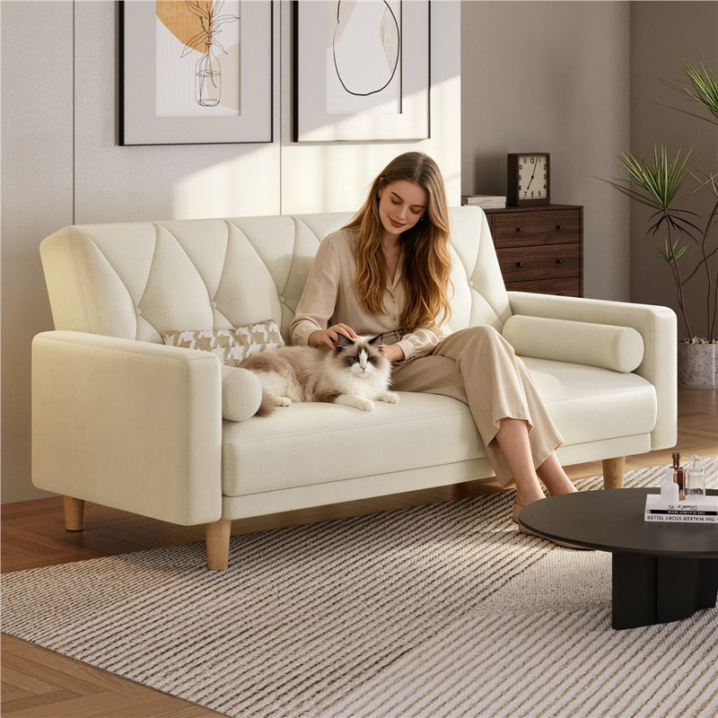Tufted 3 Seater Sofa Bed, Beige
