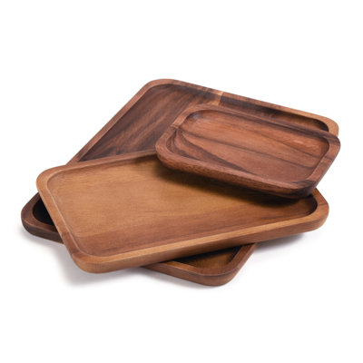 3-Piece Acacia Wood Rectangle Plates