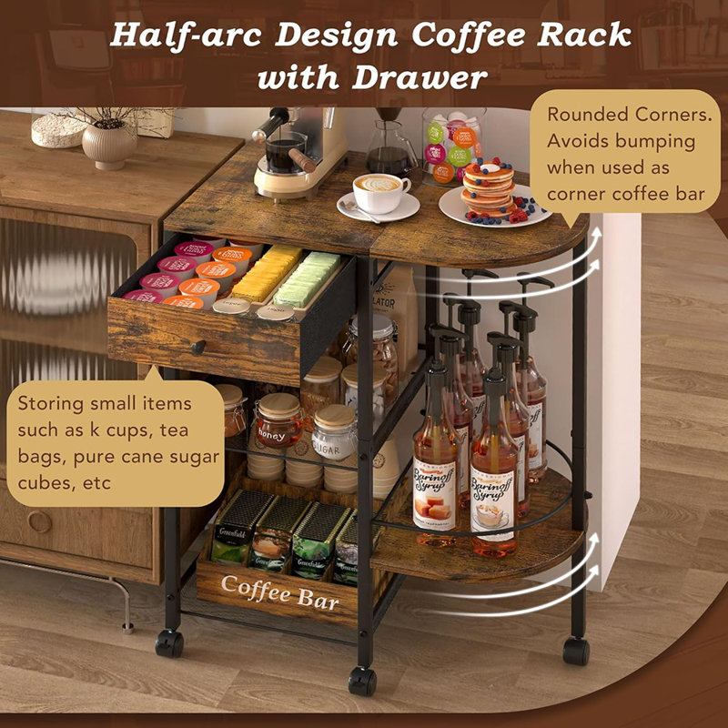 Support de table basse brun foncé avec tiroir de rangement pour la cuisine, le bureau et le salon