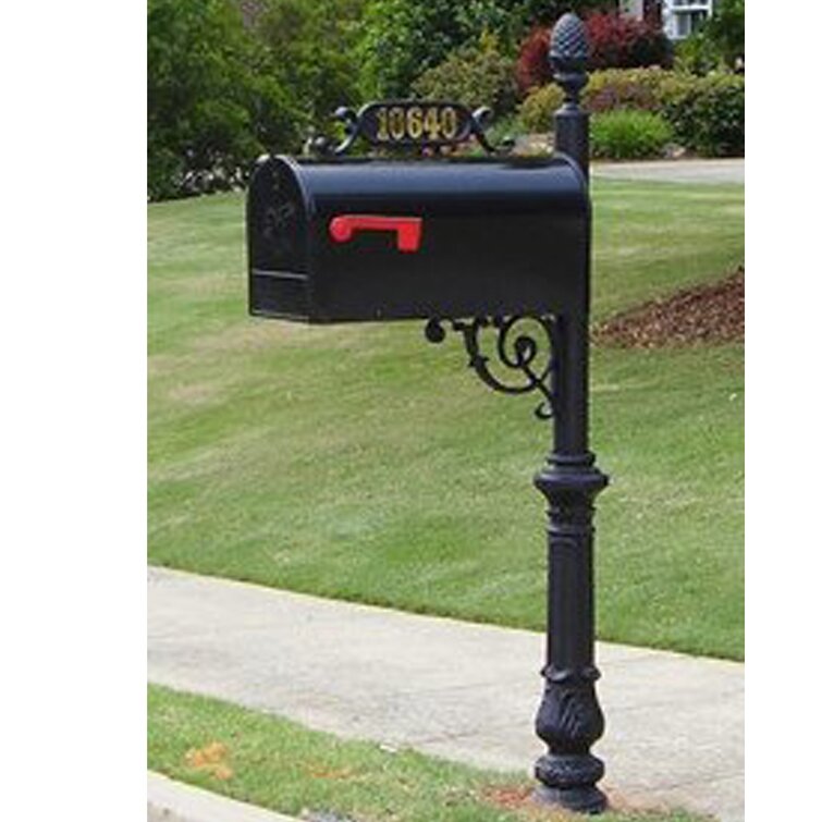 Charleston Post Mounted Mailbox with Personalized Number Plate
