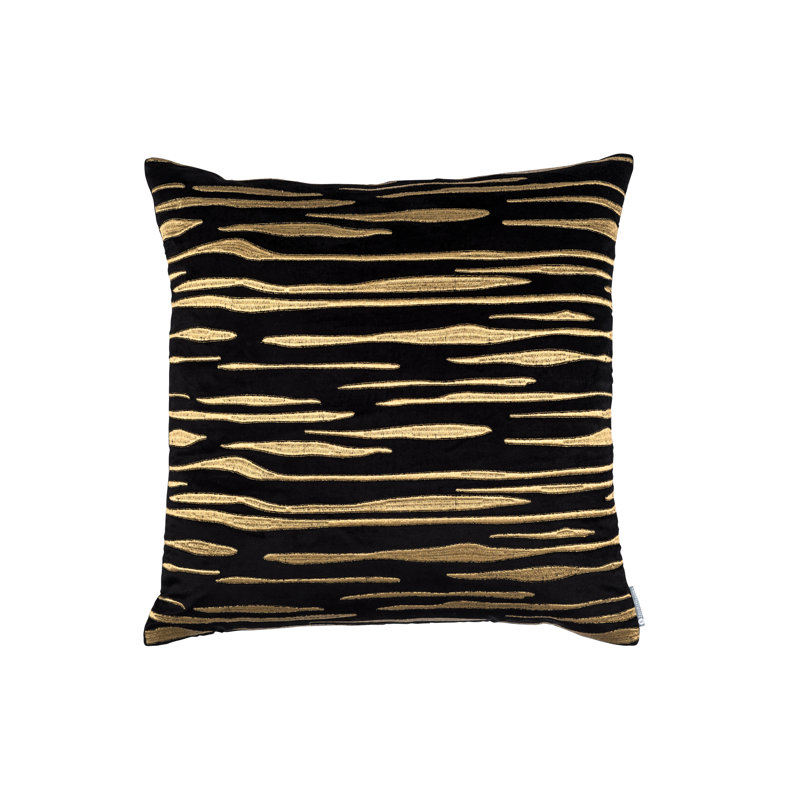 Zara Velvet Square Pillow Cover & Insert, Black/Gold