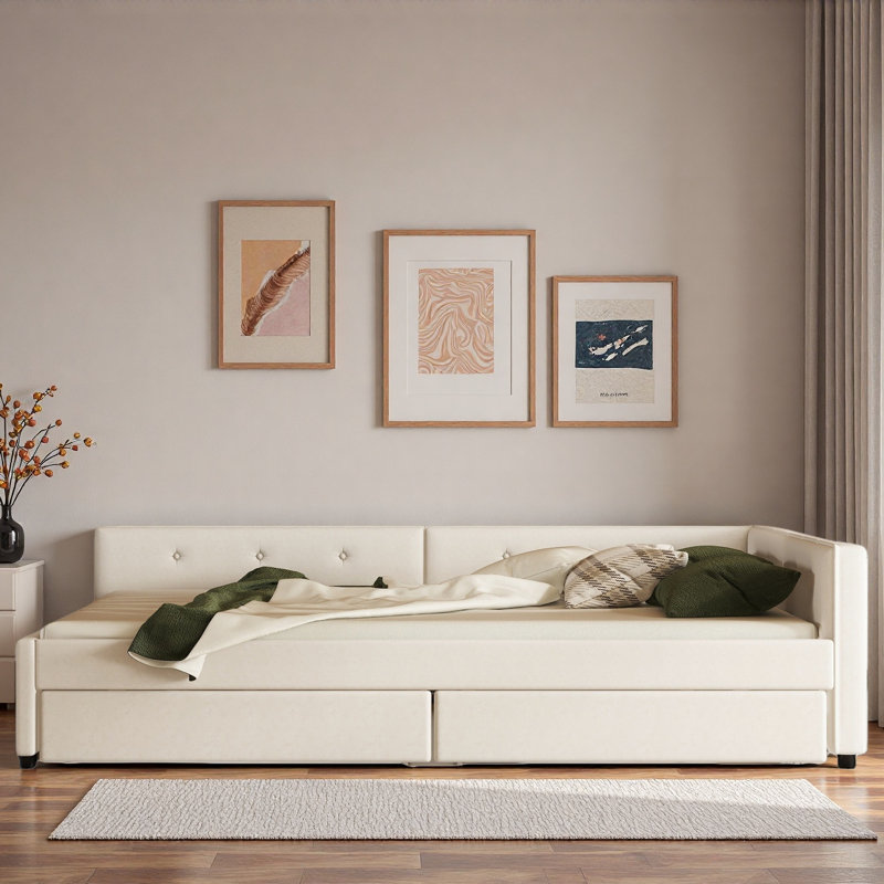 Lit plateforme tapissier moderne avec USB et 2 tiroirs, Grand lit
