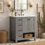 Meuble-lavabo en bois 30 po avec lavabo, deux portes, deux tiroirs et une tablette ouverte, gris