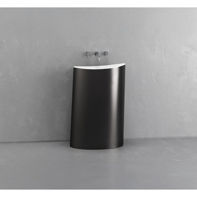 Vast Studio 33.9” Tall Black Iron/White  Freestanding Pedestal Sink – Sculpted Basin with Curved Modern Silhouette & Seamless Luxury Matte Finish