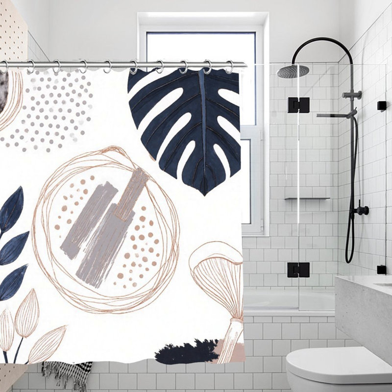 Rideaux de douche modernes à motif botanique et géométrique, 71 x 71