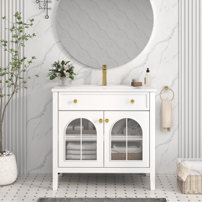 Meuble-lavabo simple 36 po avec plateau en céramique Brecken