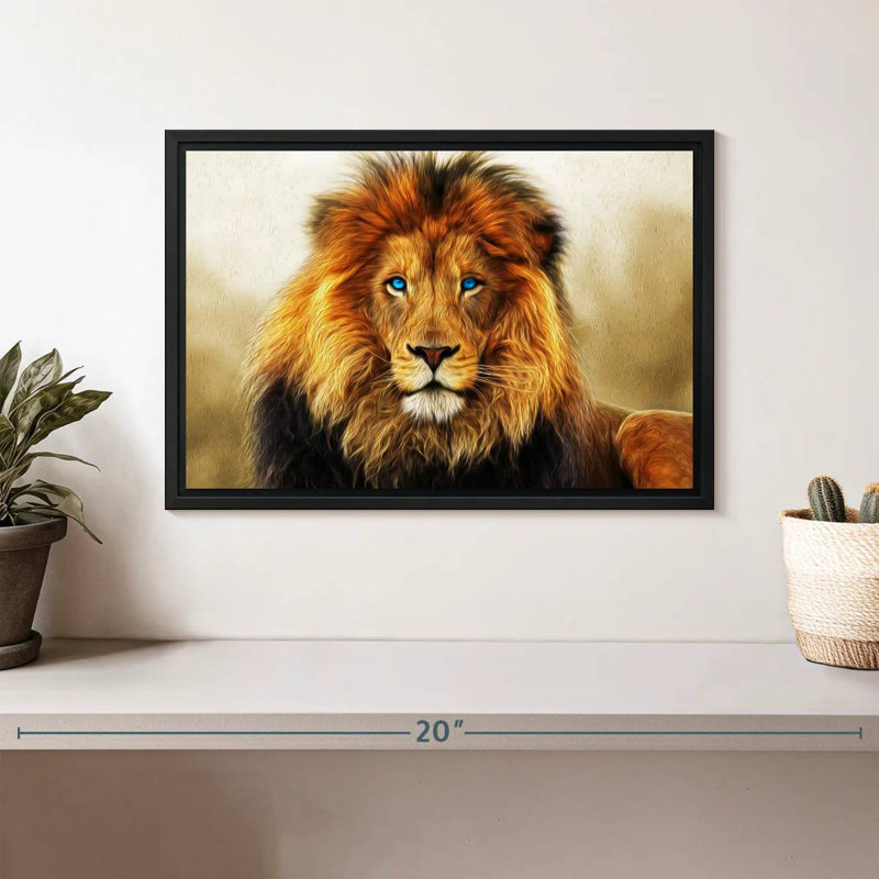 Lion aux yeux bleus, H 9 po x l 13 po