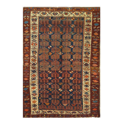 Oriental Handmade Rectangle 4'4" x 6'5" Wool/Cotton Area Rug in Navy Blue/Brown