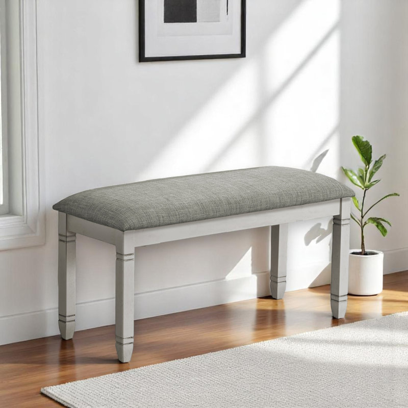Banc de hall d'entrée rembourré en tissu gris Finley, H 19,86 po x P 15,31 po x l 40,13 po