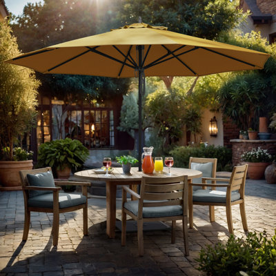 Parasol de patio en aluminium noir 11 pieds avec nervures en fibre de verre et poulie