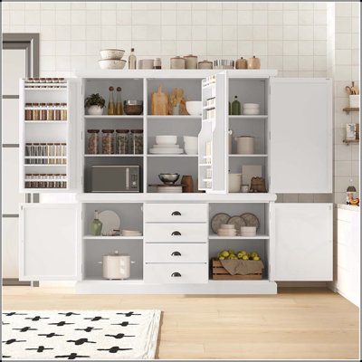 73'' Freestanding Wooden Kitchen Pantry Organizers And Storage Kitchen Cabinet With Drawers Cupboard With Door Shelves And Adjustable Shelves For Dining Room