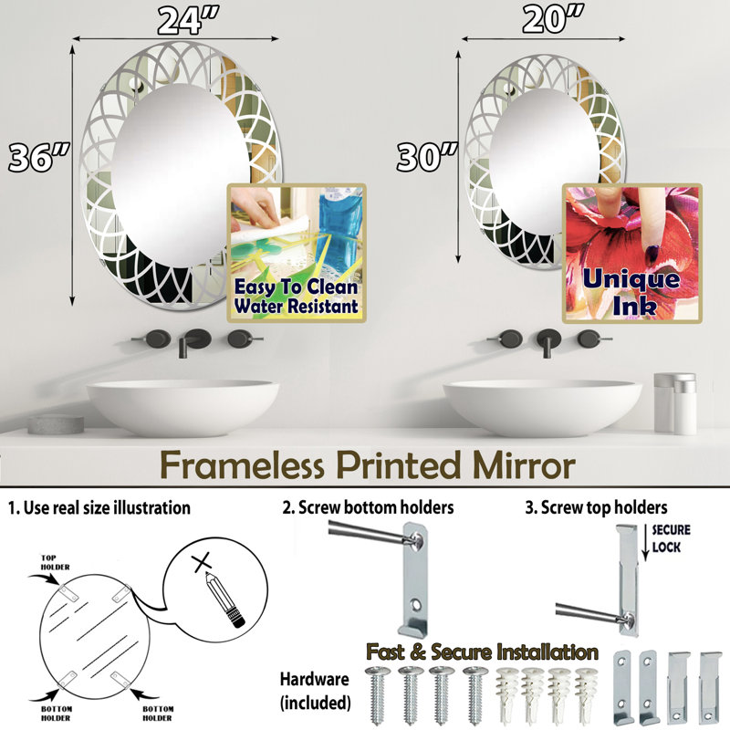 Claythorne - Miroir mural moderne ovale, 30 po x 20 po