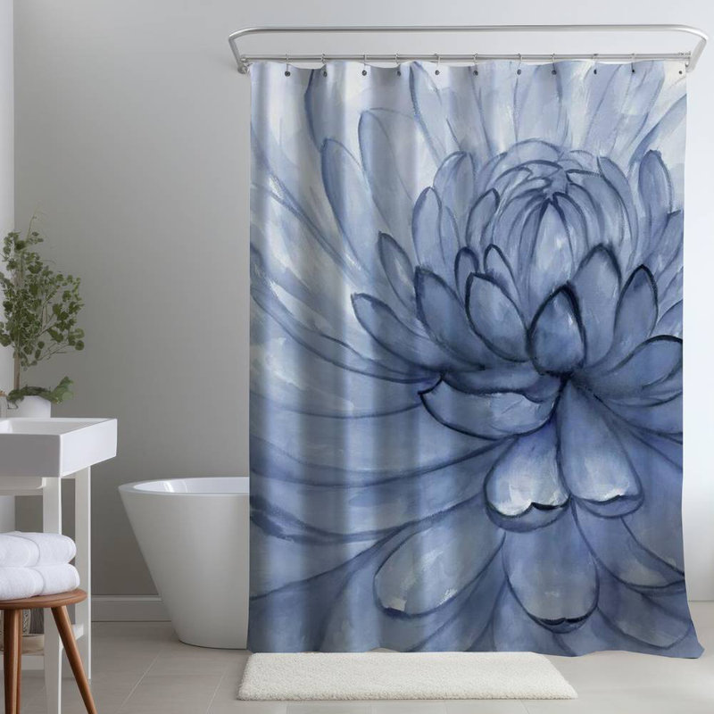 Floral – Polyester Shower Curtain, Dye Sublimation Print, 71" W × 74" L, Blue