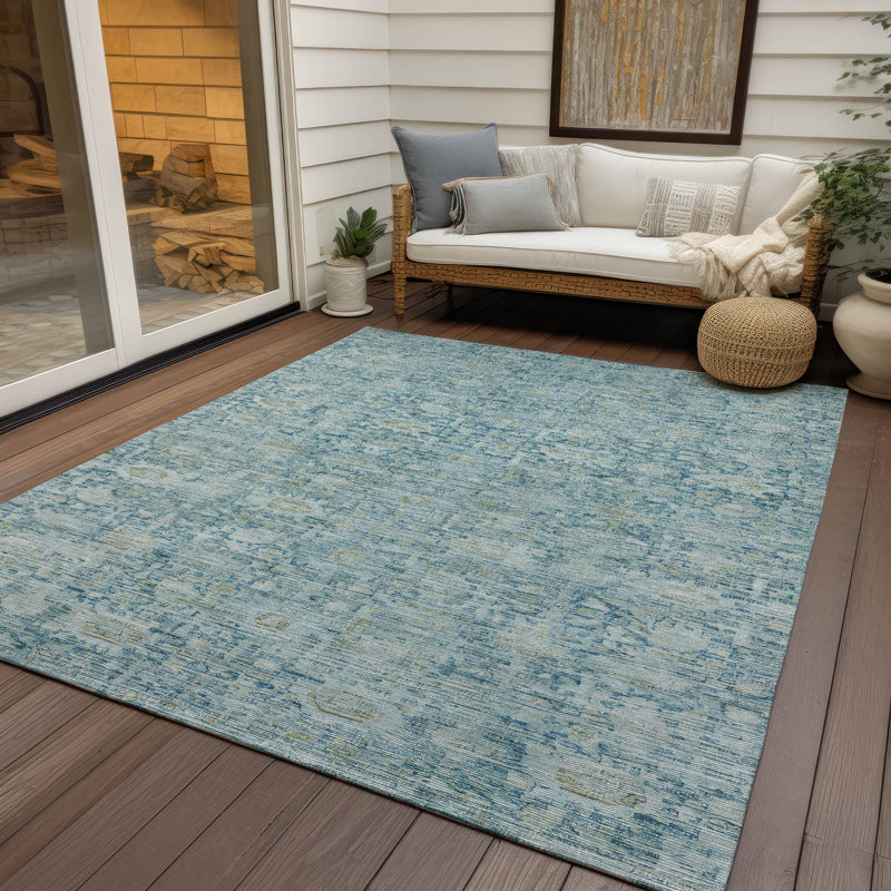 Machine Washable Indoor/Outdoor Xhevrie Blue Rug, Rectangle 3' x 5'
