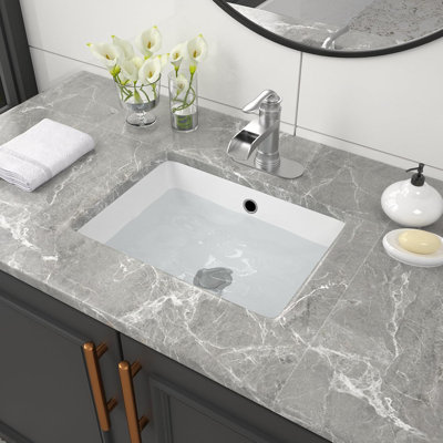 Lavabo de salle de bain encastré avec vasque rectangulaire encastrée en porcelaine blanche pour meuble-lavabo, facile à nettoyer et à installer, avec pinces de fixation