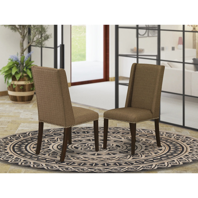 Chaises parson classiques Florence - garniture cloutée en tissu de lin brun, ensemble de 2 chaises, acajou, Brun, Acajou