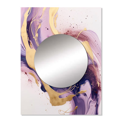 Linnard Purple and Gold Strokes I - Fractals Unique Wall Mirror, Purple Mirror, Printed Metal Art