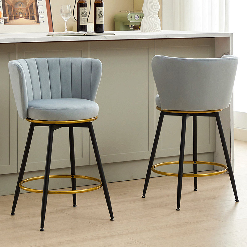Tabouret de comptoir rembourré avec structure en métal (ensemble de 2), Bleu