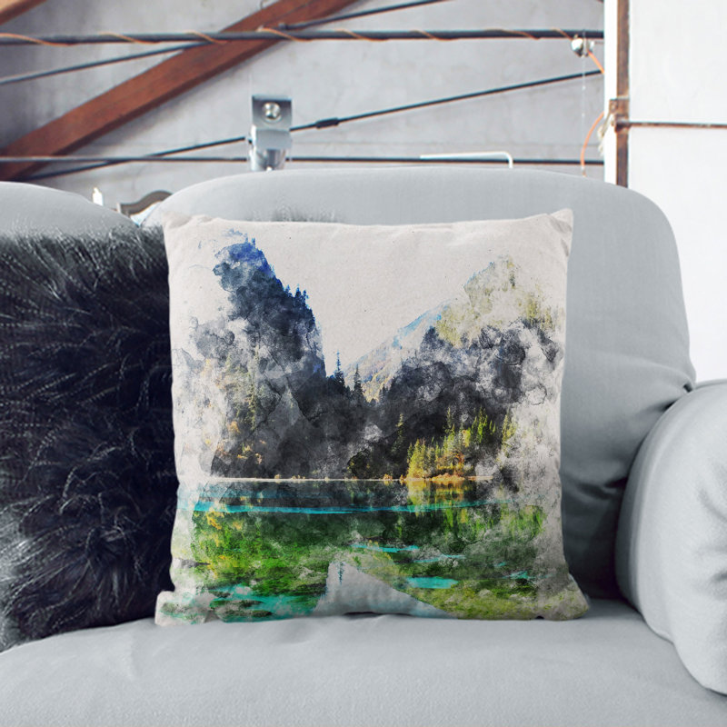 Lake and Mountain View Scatter Cushion, Stone, 55cm H x 55cm W x 20cm D