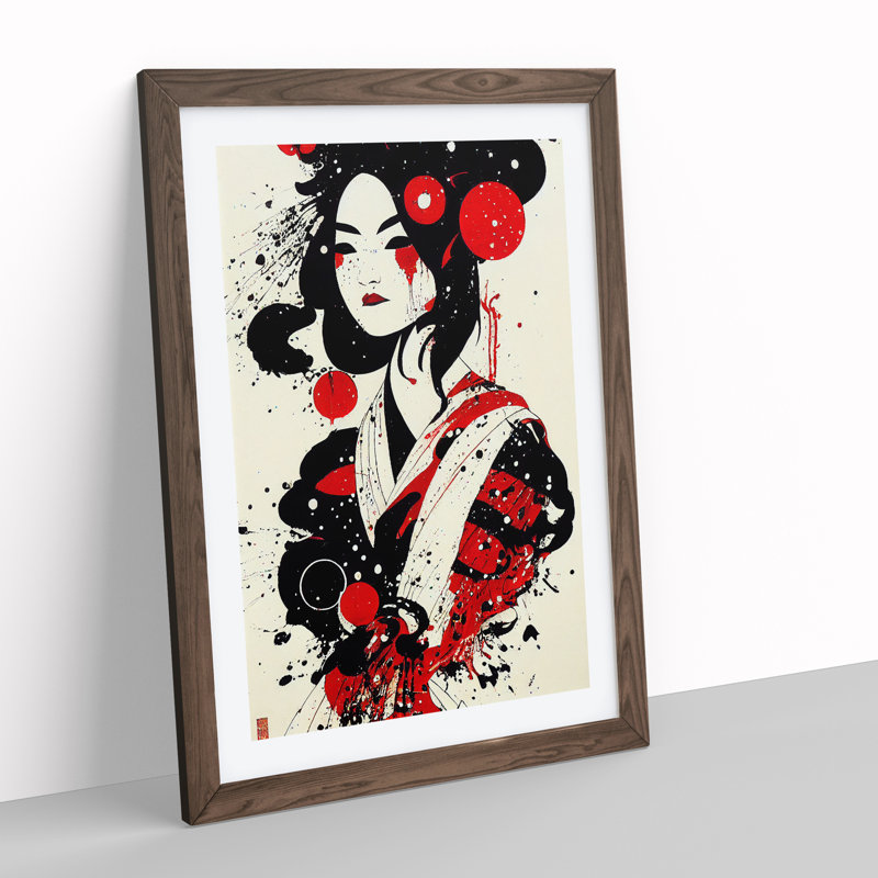 Graffiti Geisha - Single Picture Frame Painting, 64cm H x 46cm W x 2cm D, Walnut