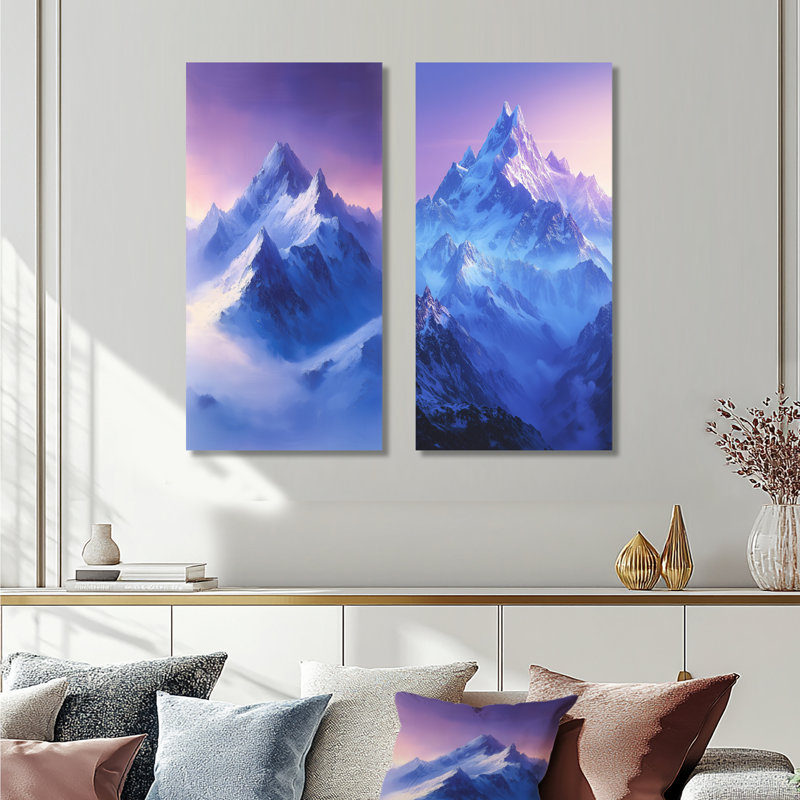«Alaska Snow Capped Summits At Twilight III», art mural 2 panneaux, H 28 po x l 25 po, Toile tendue, Ne s'applique pas