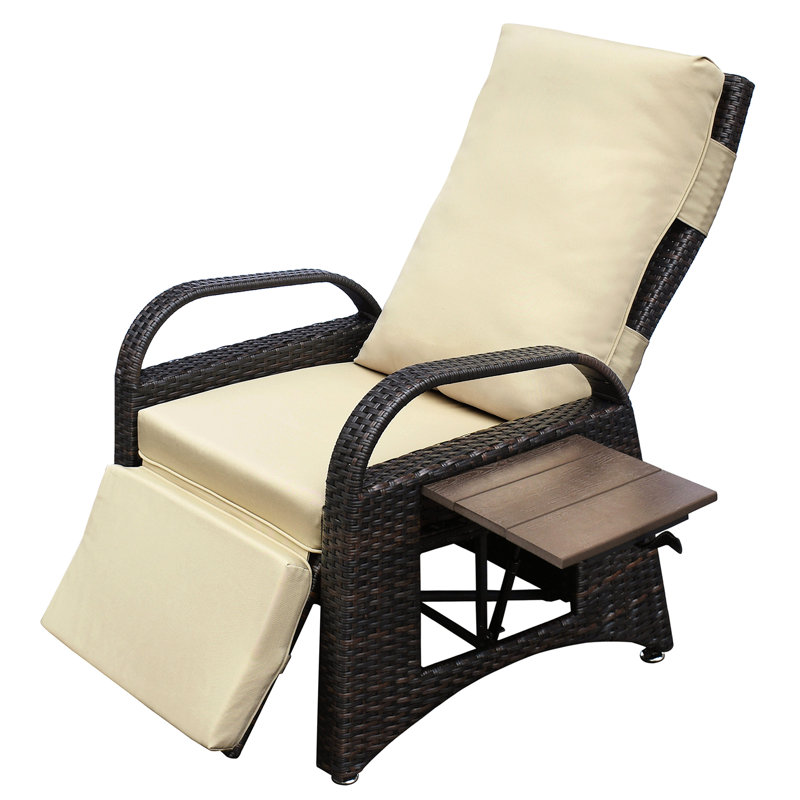Fauteuil inclinable d'extérieur confortable avec table cachée kaki - matériau réglable