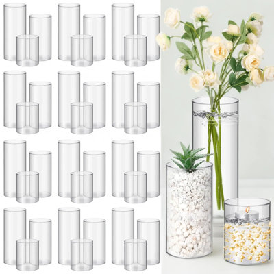 Paquet de 36 vases cylindriques en plastique transparent pour centres de table, porte-bougies ouragan, grands vases à fleurs pour le mariage, la fête, la maison et les dîners formels