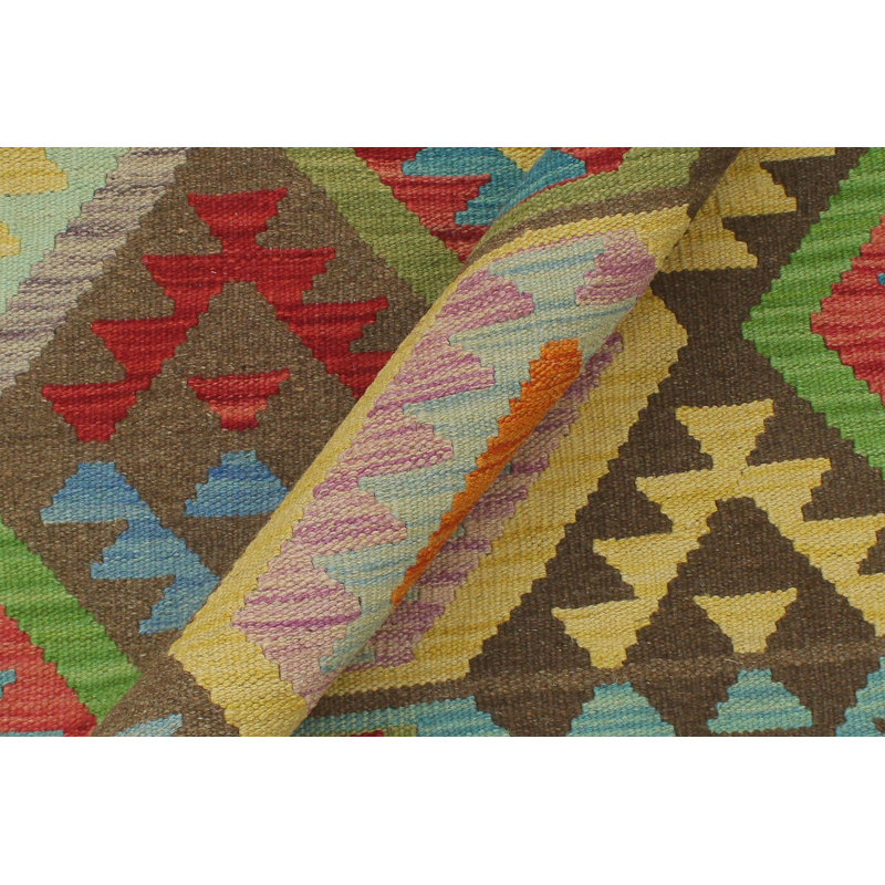 Tapis brun / beige / rouge en laine tissé à la main à motif géométrique 9 pi 1 po x 12 pi Kemarius