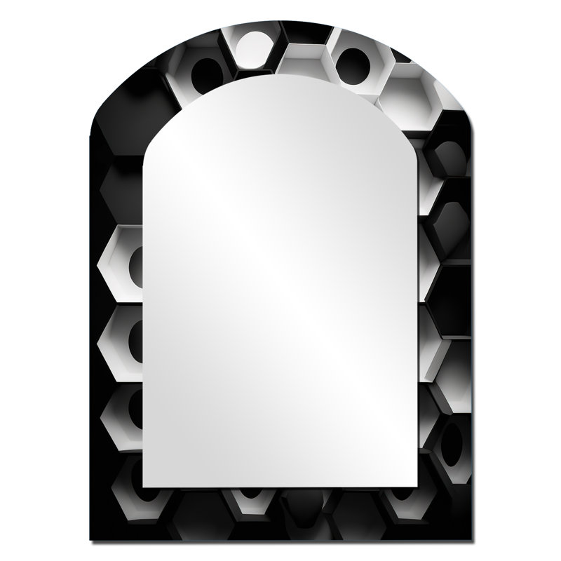 Abstract Geometric Black And White II - Geometric Asymmetrical Large Wall Mirror, Modern Arch Unique Mirror, Printed Metal Art