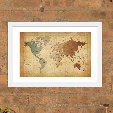« Map of the World III », impression, Cadre blanc, H 24 po x l 32 po x P 1 po