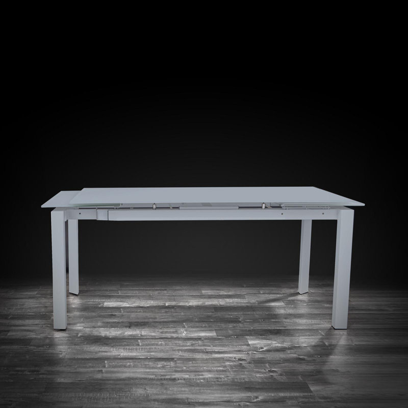 Tatiana Glass Top Metal Base Dining Table, Matte Gray