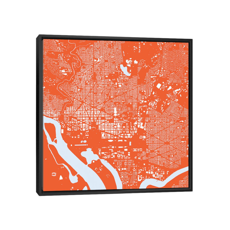 «Washington D.C. Urban Map» par UrbanMap, H 18 po x l 18 po x P 1,5 po, Toile avec cadre noir, Pas de tapis